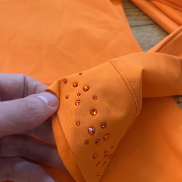 M. Miller Swarovski Crystals Quarter Zip Orange Anti UV Stretch Athletic Shirt L - Picture 5 of 16